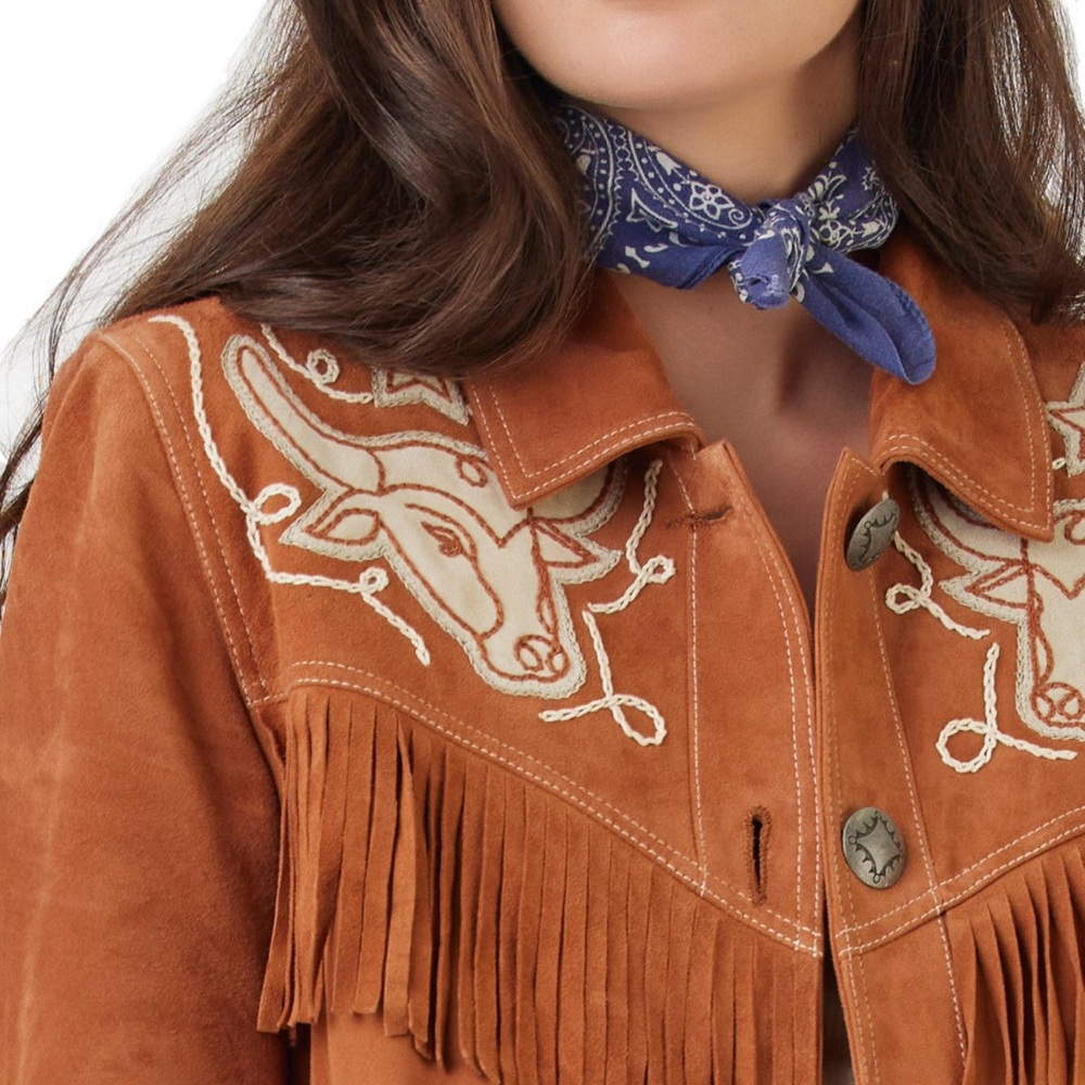 Double. D Ranch Dobie leather Fringe Jacket roping steer DDR concho Rtl $995 M - Picture 5 of 7